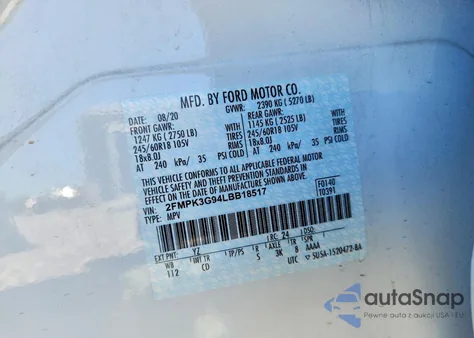 2020 Ford Edge Se z USA, uszkodzony, nr VIN 2FMPK3G94LBB18517